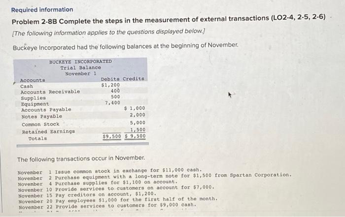  Required information Problem 2-8B Complete the steps in the measurement of