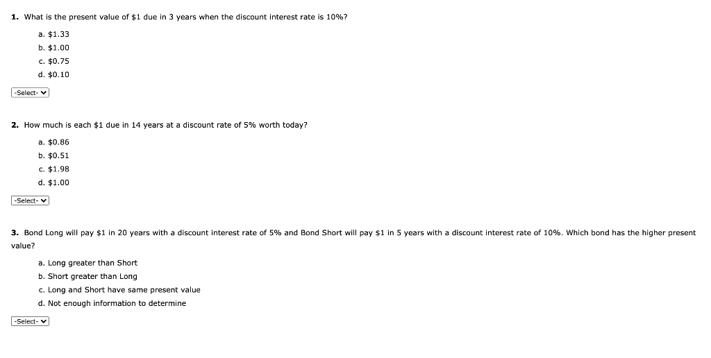 interest rates across time. The graph shows the discounted value of $1