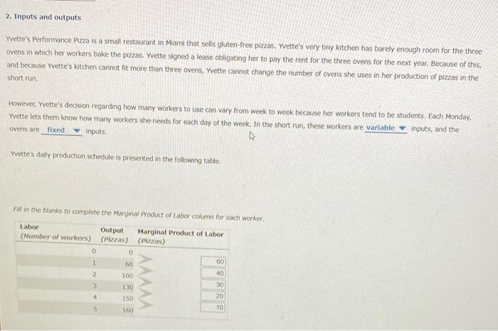  2. Inputs and outputs Yvette's Performance Pizza is a small restaurant