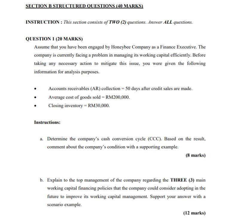  SECTION B STRUCTURED QUESTIONS (40 MARKS) INSTRUCTION : This section consists