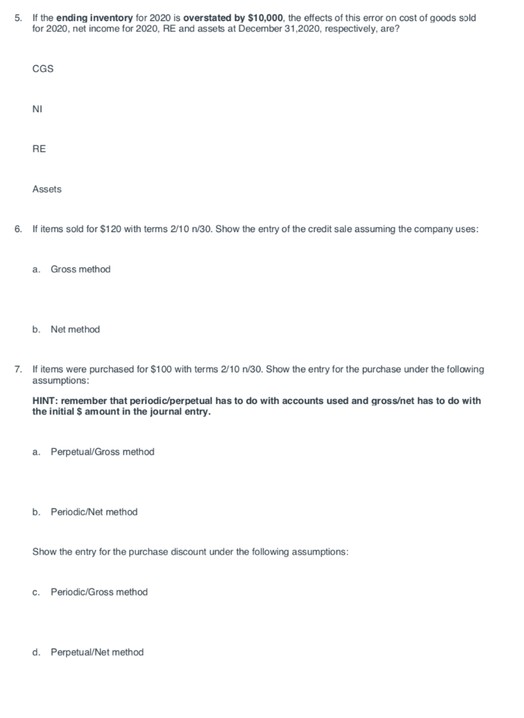 I don't need the answer to 5 5. If the ending inventory