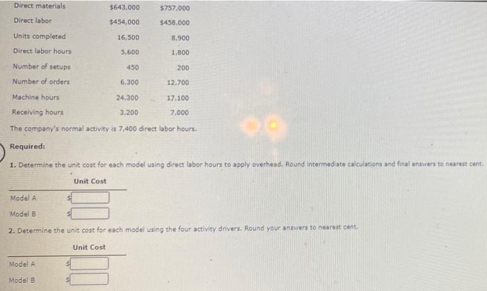 $450,000 Units completed 16,500 8.900 Direct labor hours 5.600 1.800 Number of