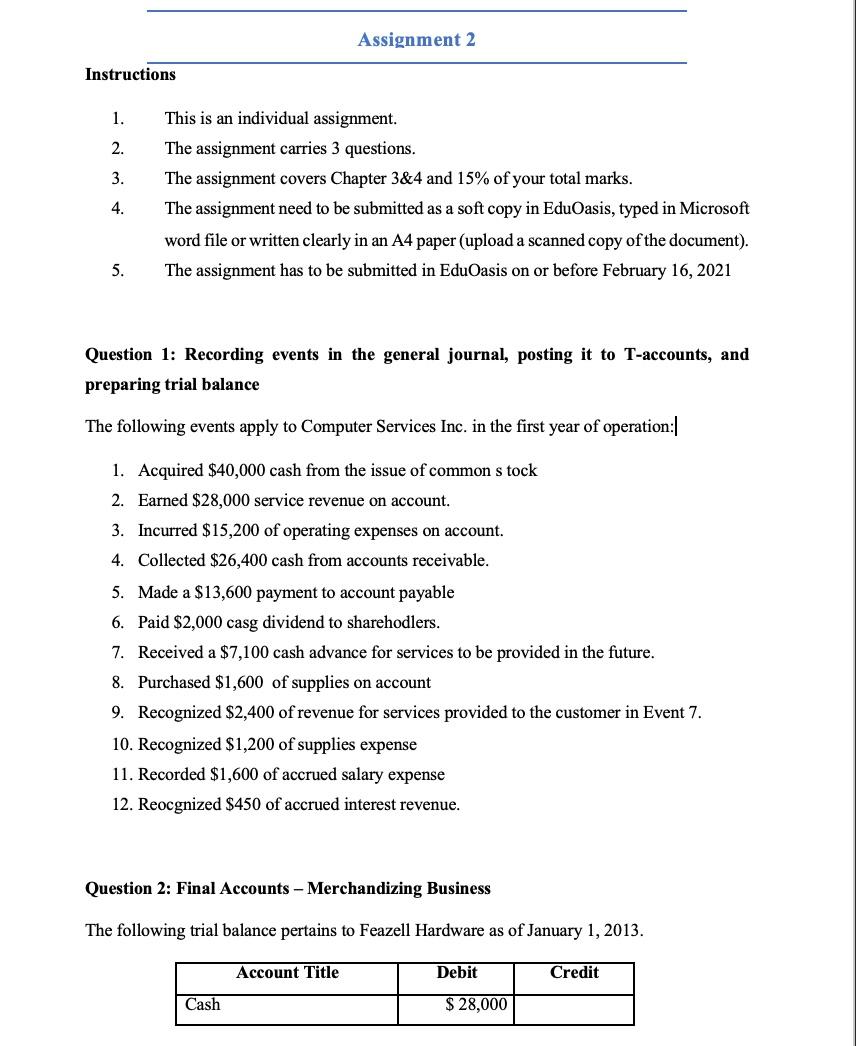 Assignment 2 Instructions 1. 2. 3. This is an individual assignment.