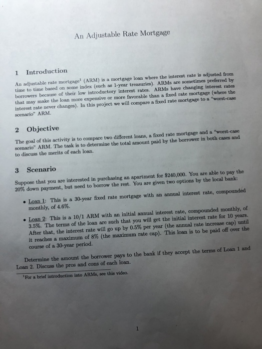  please use python An Adjustable Rate Mortgage 1 Introduction An adjustable
