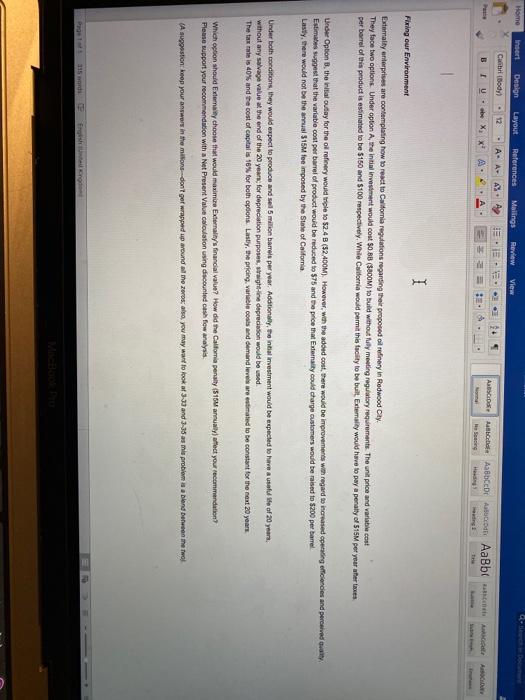 0 A Fixing our Environment Externalty enterprises are contemplating how to react