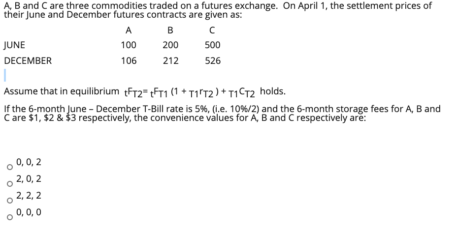  A, B and C are three commodities traded on a futures