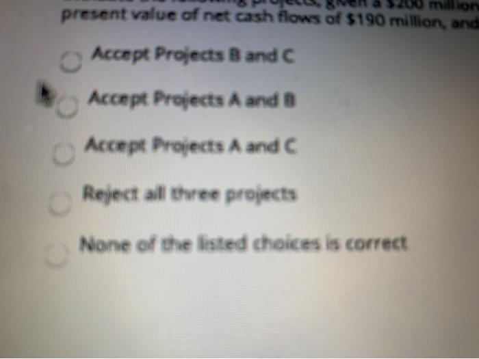 evaluate the following projects, given a $200 million budget. Project A costs
