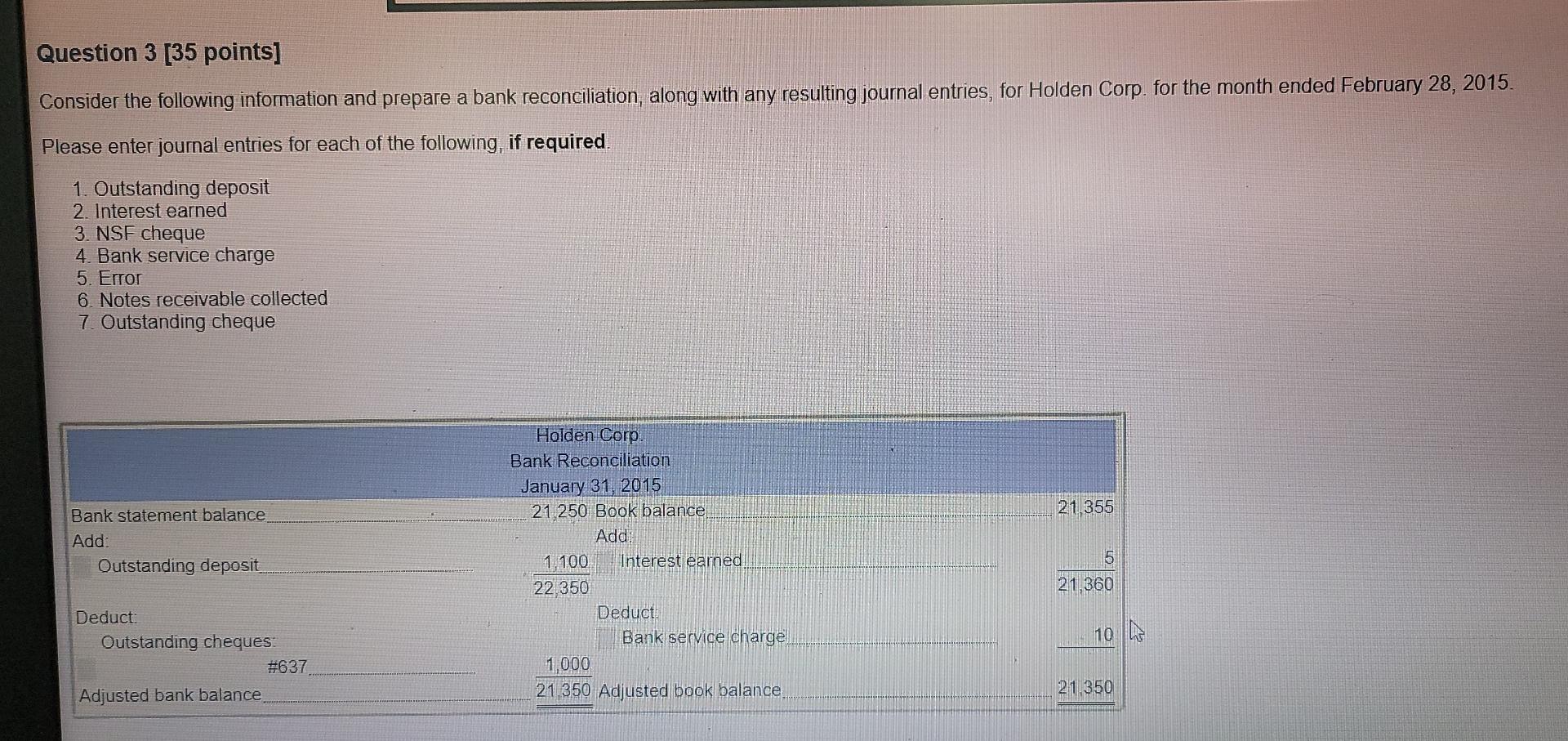  Question 3 [35 points] Consider the following information and prepare a