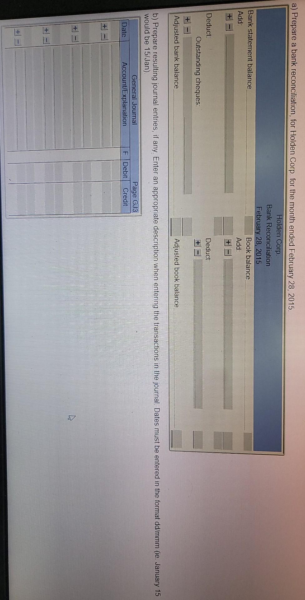 the month ended February 28, 2015. Please enter journal entries for each