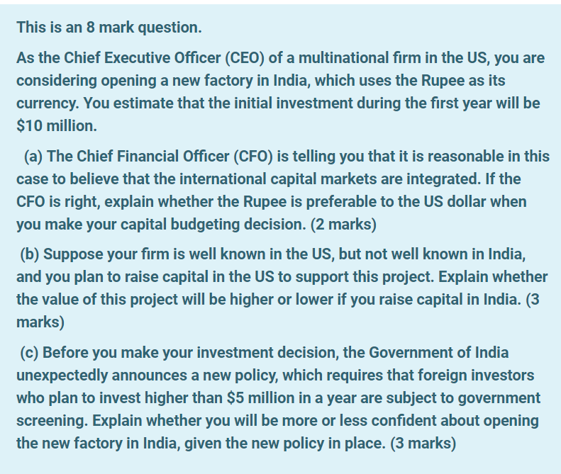 This is an 8 mark question. As the Chief Executive Officer