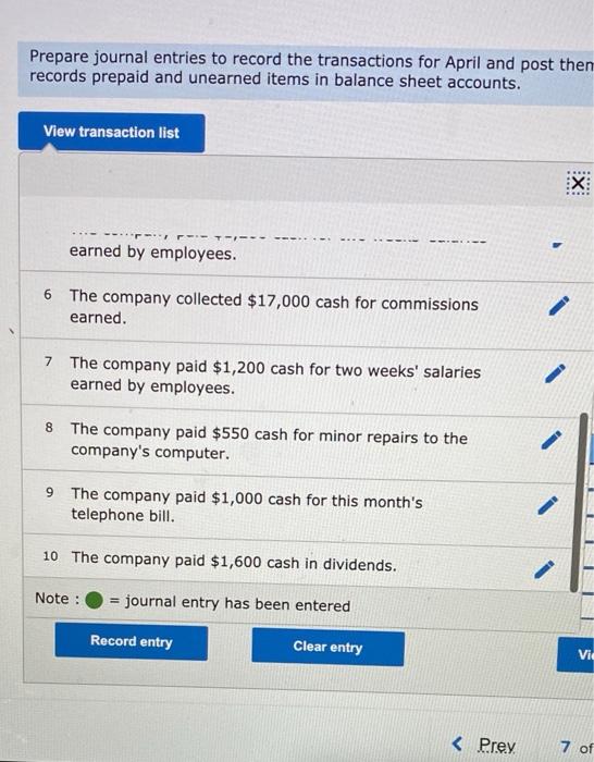 The following transactions occurred during the company's first month. April 1 Nozomi