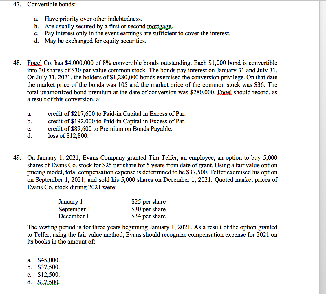 Will Rate immediately (Please be 1000% sure its correct answer): 47. Convertible