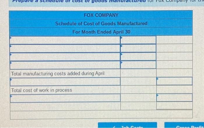 in April Job 306 Job 307 Job 308 $ 61, 900 52,000