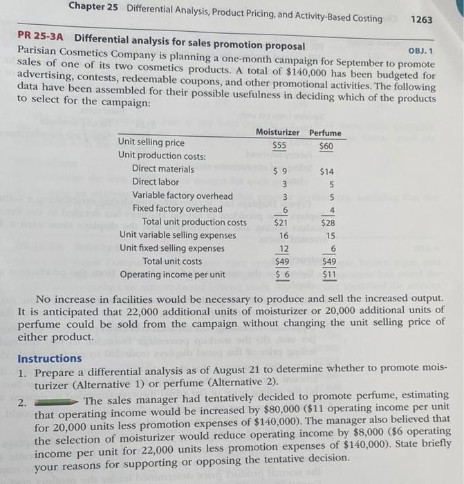  Chapter 25 Differential Analysis, Product Pricing, and Activity-Based Costing 1263 PR