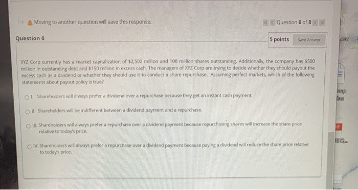5 of 8 >>> Question 5 5 points Save Answer XYZ Corp.