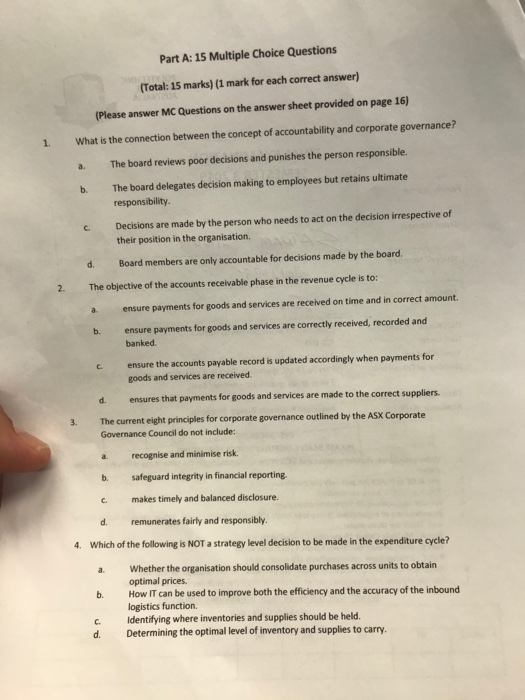  Part A: 15 Multiple Choice Questions (Total: 15 marks) (1 mark