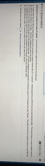  TI UUU UUU B14-3 (book/static) Question Help Individual or component costs