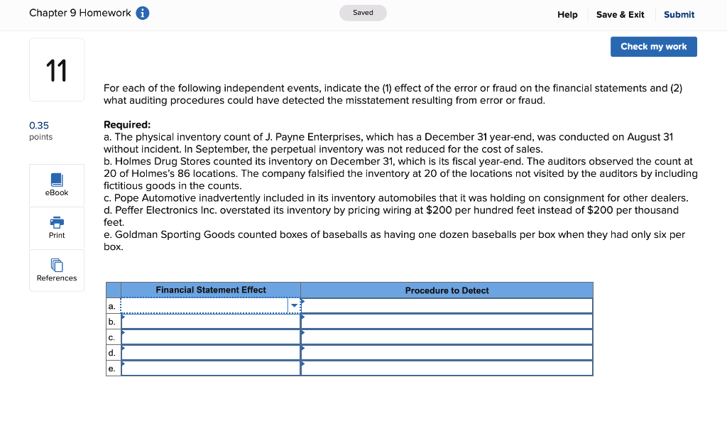  Chapter 9 Homework Saved Help Save & Exit Submit Check my