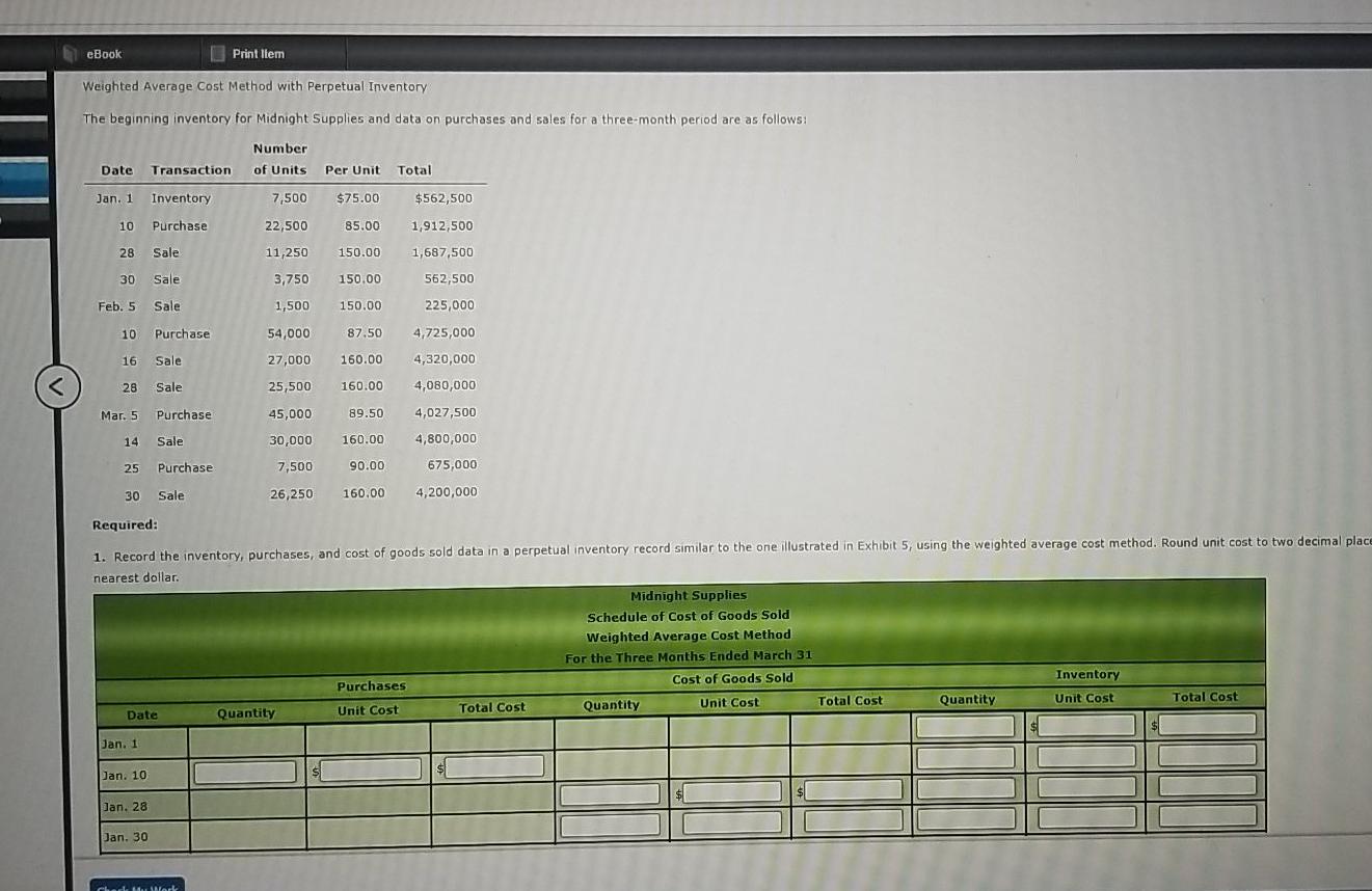 eBook Print llem Weighted Average Cost Method with Perpetual Inventory The