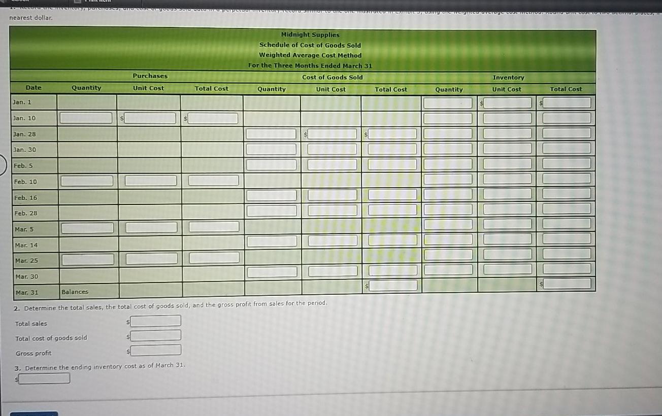 beginning inventory for Midnight Supplies and data on purchases and sales for