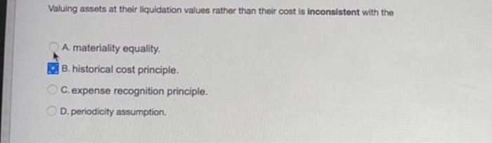  Valuing assets at their liquidation values rather than their cost is