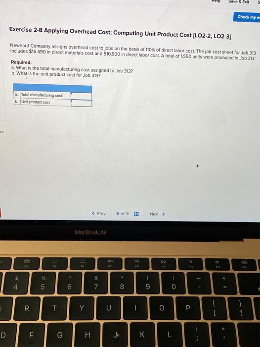 6. please help Save & Exit Check my w Exercise 2-8 Applying