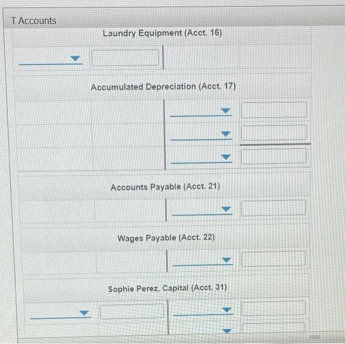 $ Accumulated Depreciation 6. Accounts Payable 7 Sophie Perez, Capital 8. Sophie