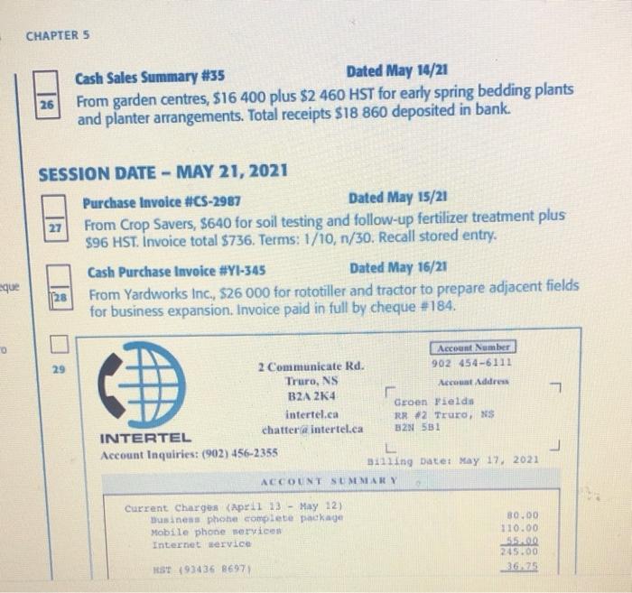 need help please CHAPTER 5 Cash Sales Summary #35 Dated May 14/21