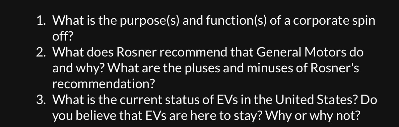  What is the purpose(s) and function(s) of a corporate spin off?