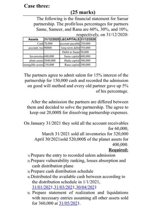  Case three: (25 marks) The following is the financial statement for