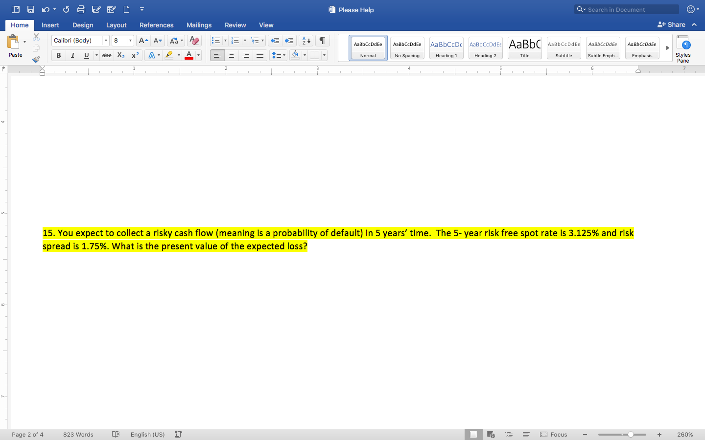 7 W Please Help Q Search in Document Home Insert Design