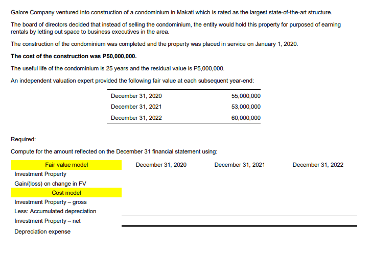 please input correct comma placement. Galore Company ventured into construction of