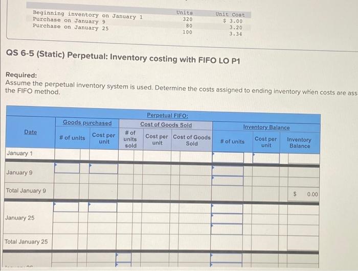 need the perpetual fifo for the entire table Beginning inventory on January