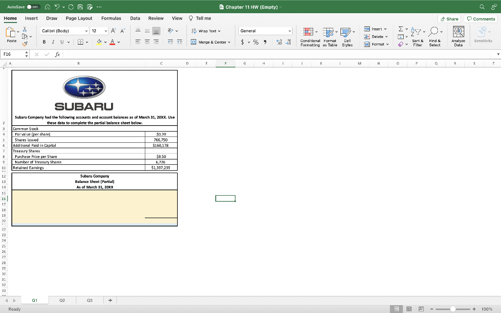 Please create balance sheet with given numbers and information. AutoSave OF AvcGF...
