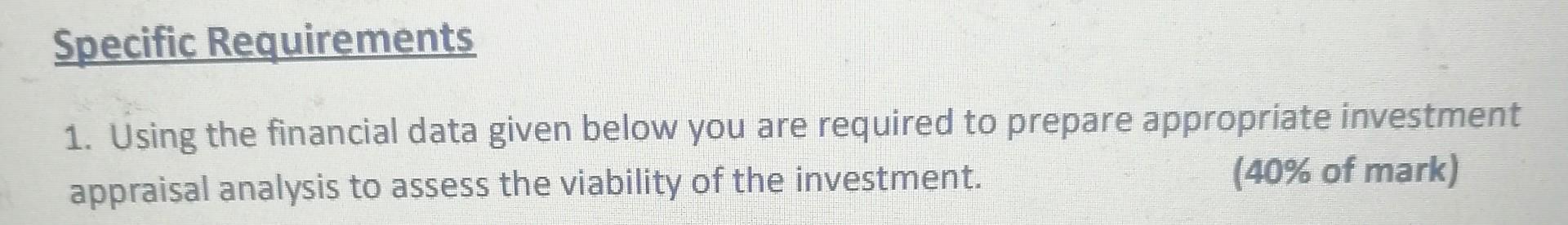  Specific Requirements 1. Using the financial data given below you are