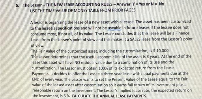  - 5. The Lessor -THE NEW LEASE ACCOUNTING RULES - Answer