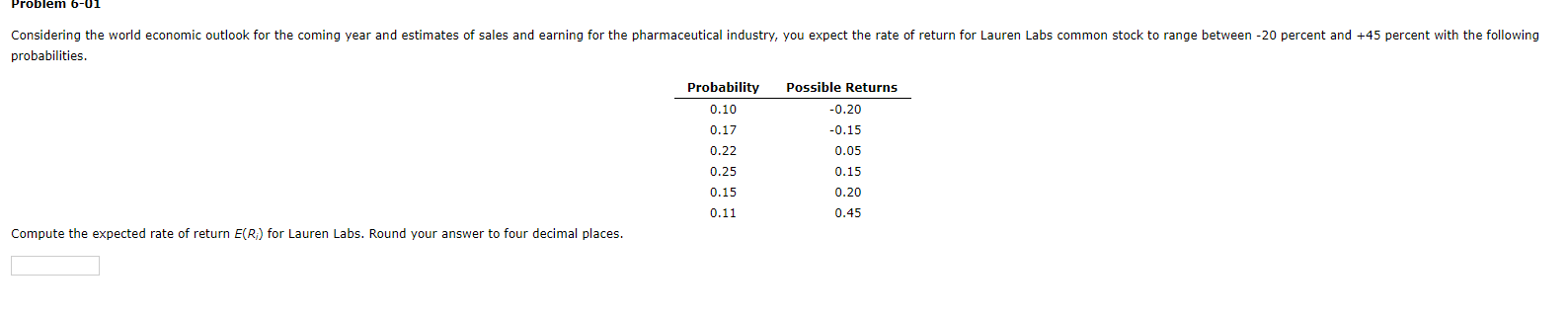 Problem 6-01 Considering the world economic outlook for the coming year