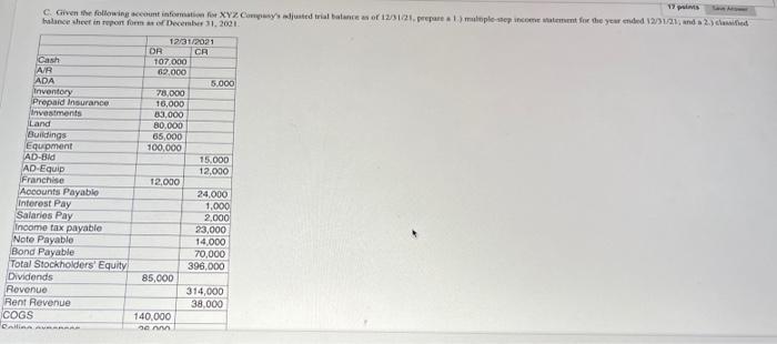 show work please 17 C. Given the following count information for XYZ
