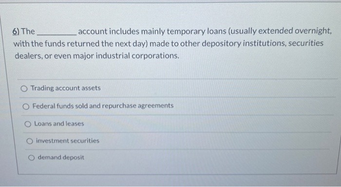  6) The account includes mainly temporary loans (usually extended overnight, with