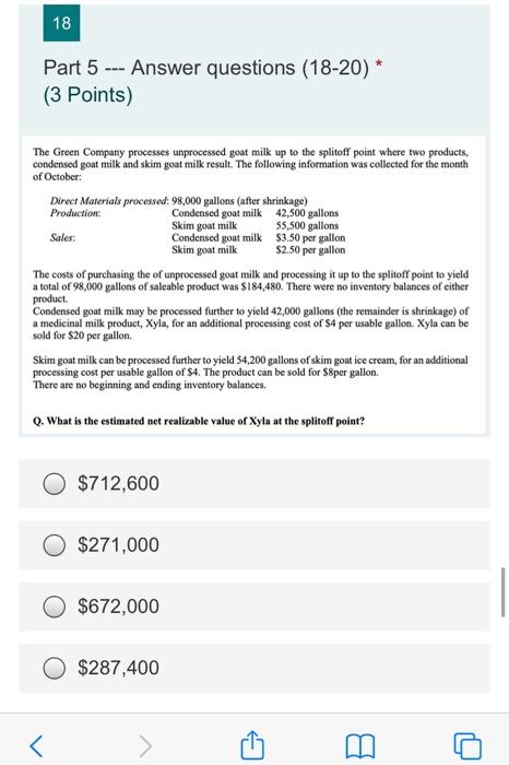  18 Part 5 -- Answer questions (18-20)* (3 Points) The Green