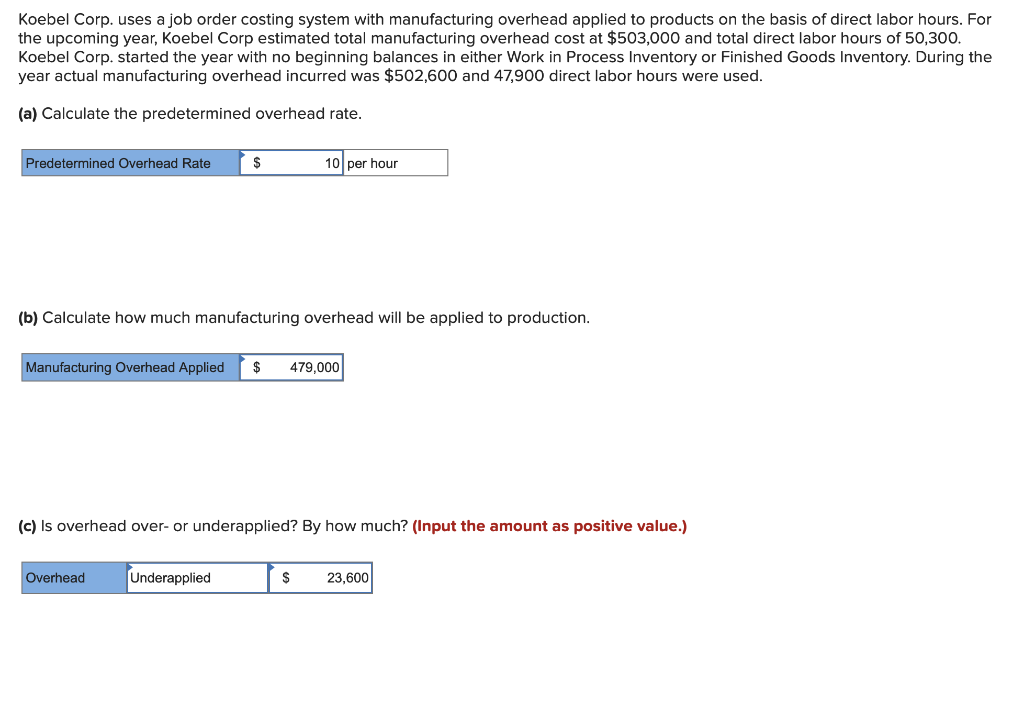 I need help with part D, please? Koebel Corp. uses a job