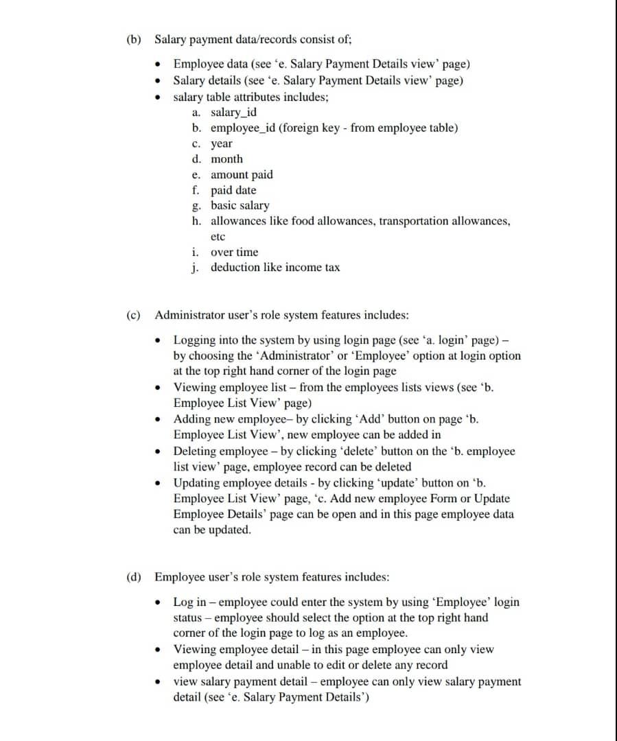 ABC Company Sdn Bhd. The system provides administrators and employees for entering