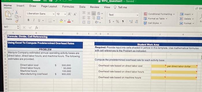  WP_Question Saved Home Home Insert Draw Page Layout Formulas Data Review
