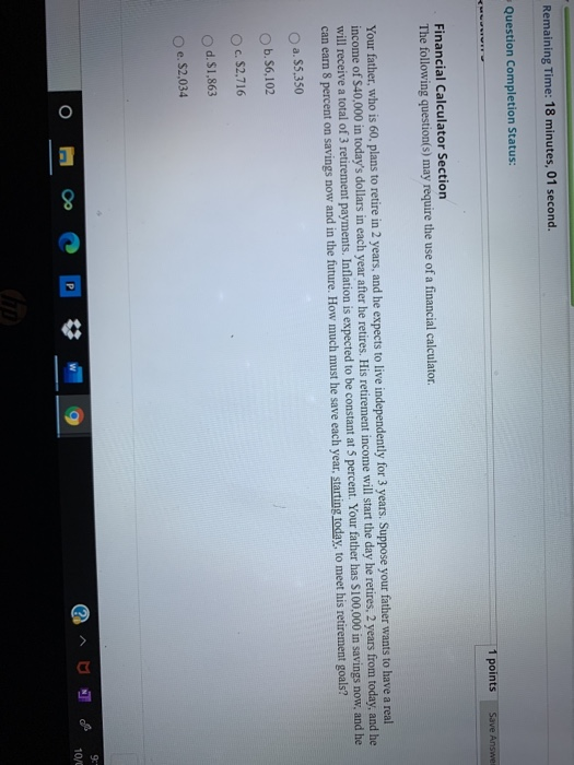  Remaining Time: 18 minutes, 01 second. Question Completion Status: 1 points