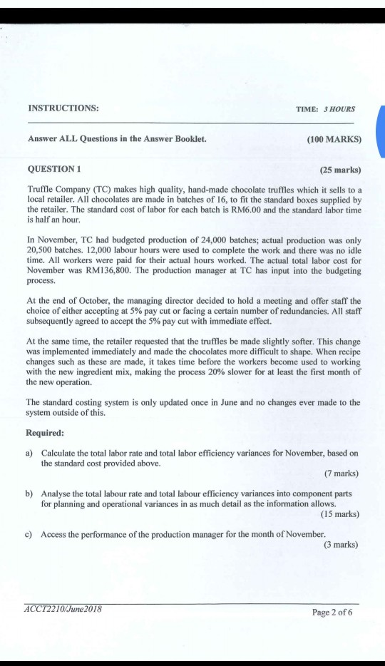 INSTRUCTIONS: TIME: 3 HOURS Answer ALL Questions in the Answer Booklet.