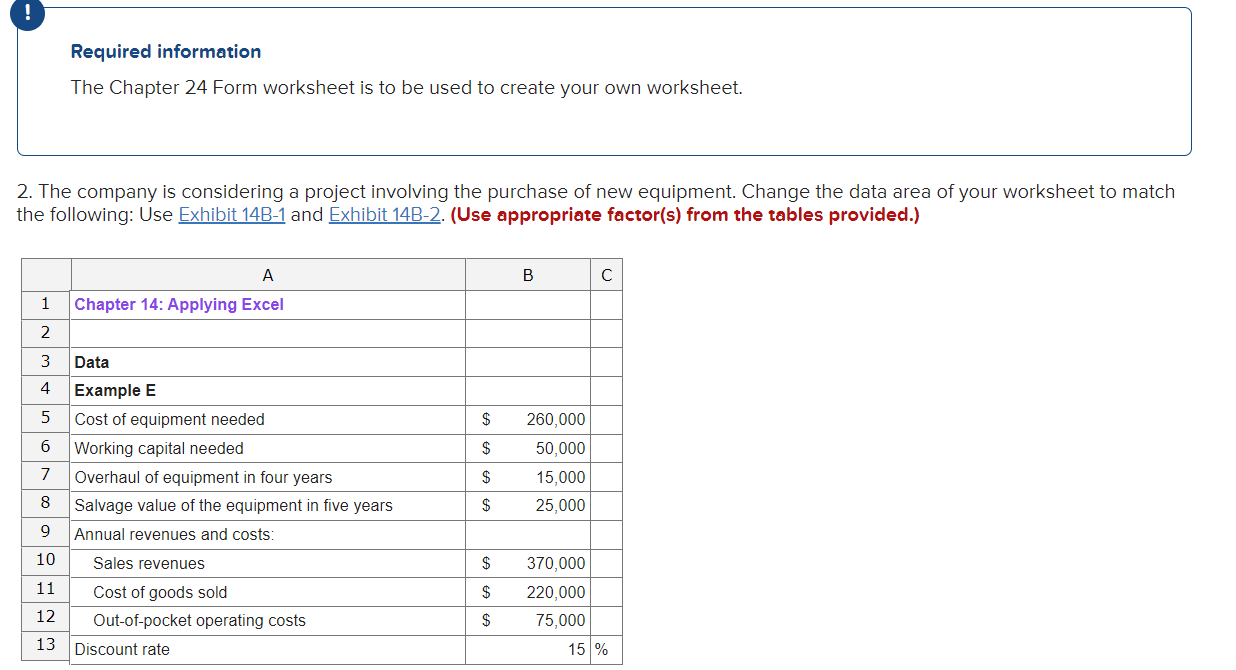 Required information The Chapter 24 Form worksheet is to be used