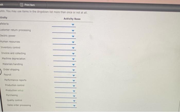 Comfort Foods Inc. uses activity-based costing to determine product costs. For each