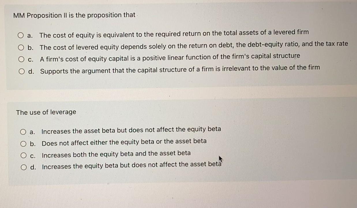 please solve it fast ASAP MM Proposition II is the proposition that