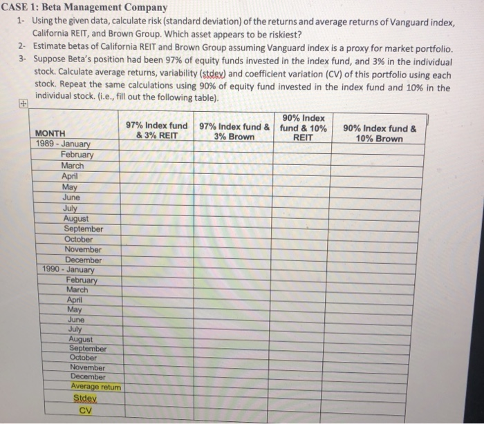  CASE 1: Beta Management Company 1. Using the given data, calculate