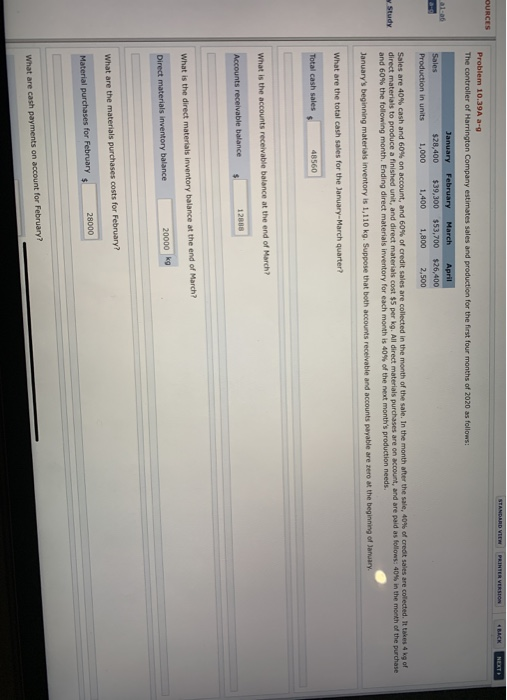  PRINTER VERSION NET Problem 10.39A a-9 The controller of Harrington Company